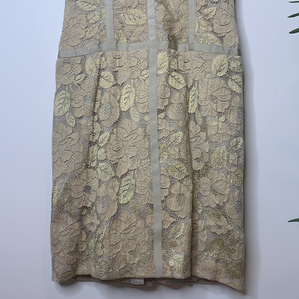 LÓPEZ KNUDSEN | Vintage Lace Crochet Mesh Ribbon Metallic Midi Cocktail Dress - Picture 9 of 17